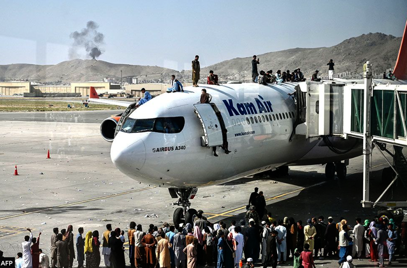 AP visual of people boarding a plane