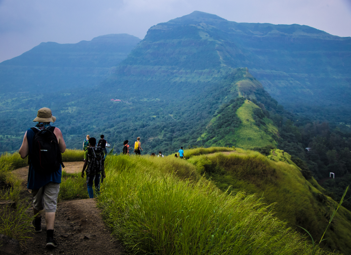 students hiking